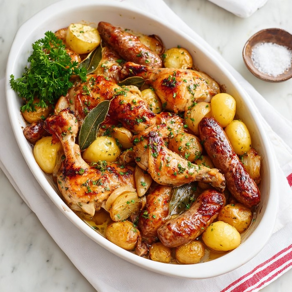 Roast Chicken Sausage and Potato Tray Roast Recipe - Recipe Image
