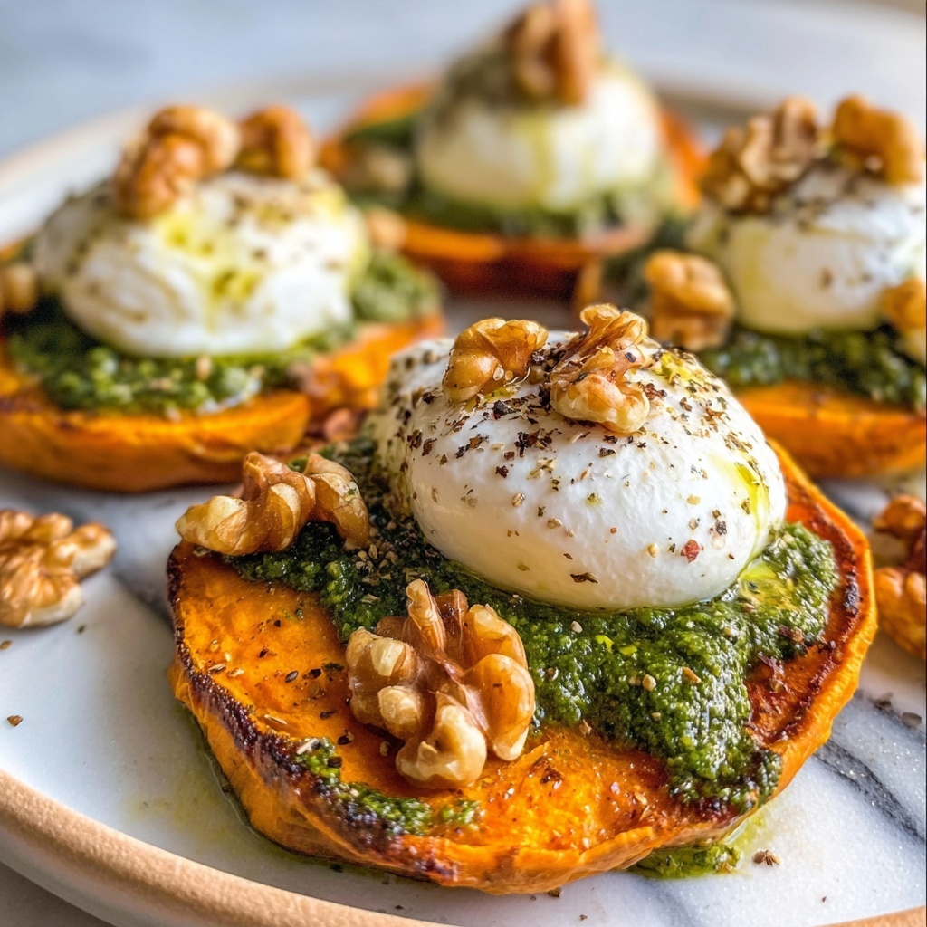 Stuffed Sweet Potatoes with Burrata, Toasted Walnuts, and Sage Pesto Recipe - Recipe Image