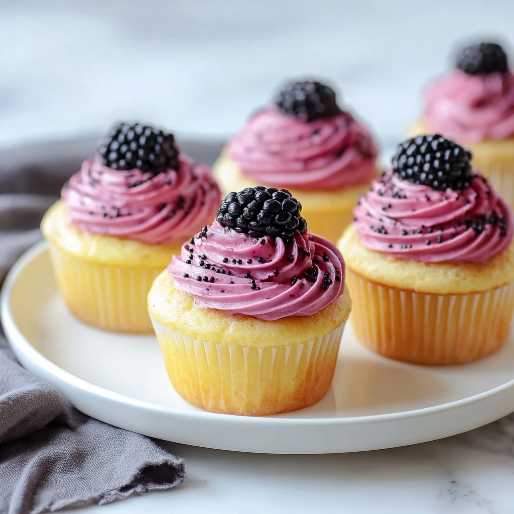 Lemon Poppy Seed Cupcakes with Blackberry Frosting Recipe - Recipe Image