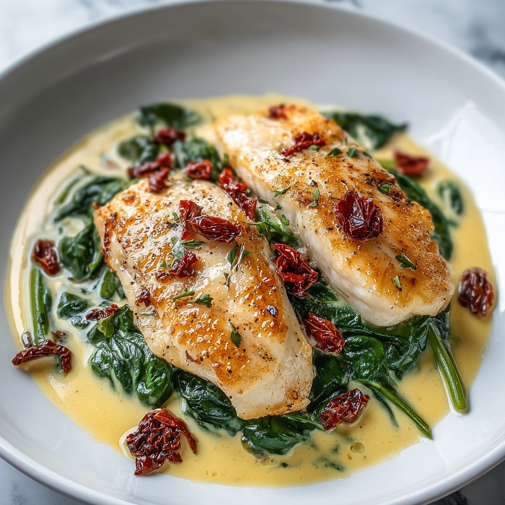 Creamy Keto Tuscan Cod with Spinach and Sun-Dried Tomatoes Recipe - Recipe Image
