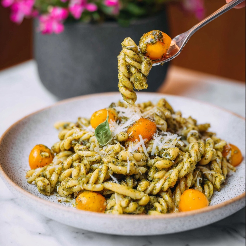 Yellow Tomato Pasta With Pesto Recipe - Recipe Image