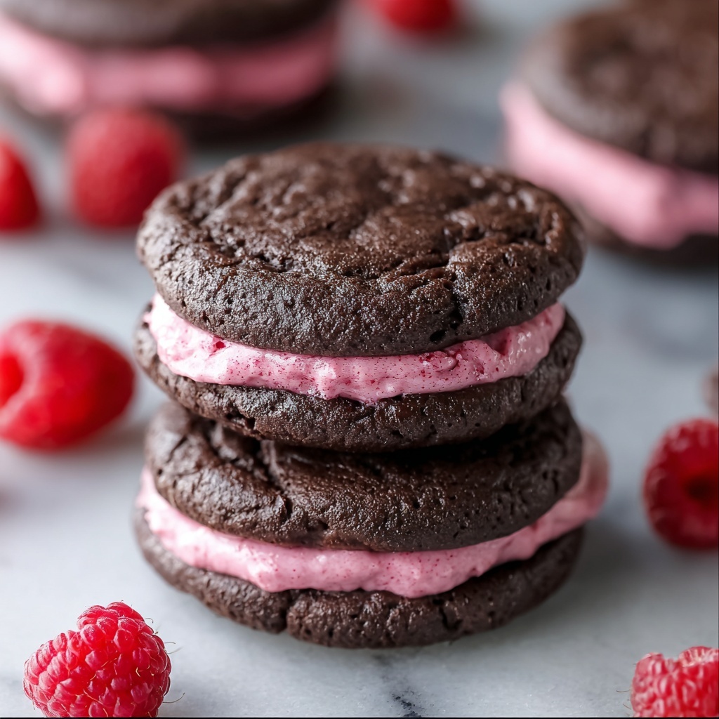 Chocolate Raspberry Sandwich Cookies with Ganache Drizzle Recipe - Recipe Image