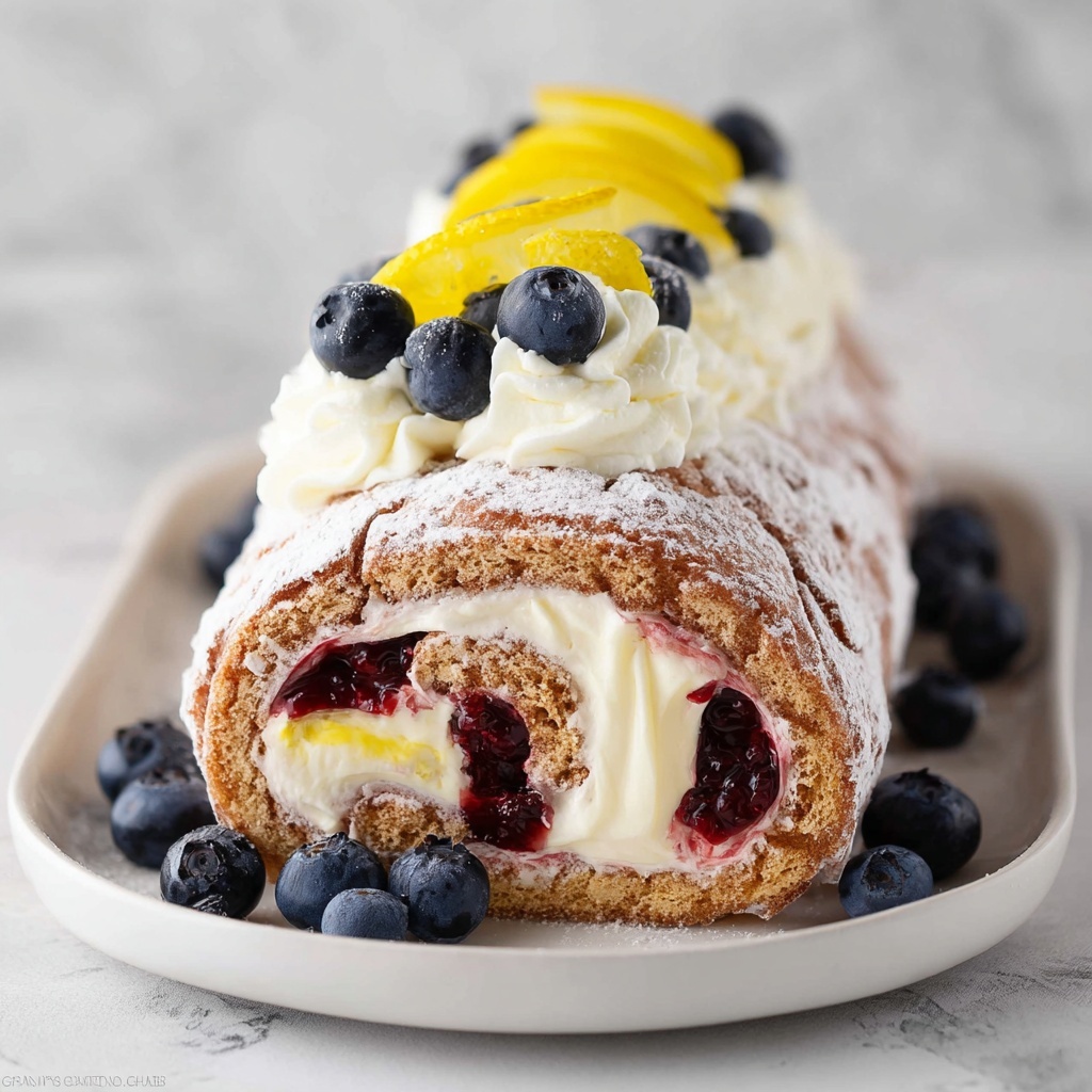 Lemon Blueberry Angel Food Cake Roll Recipe - Recipe Image