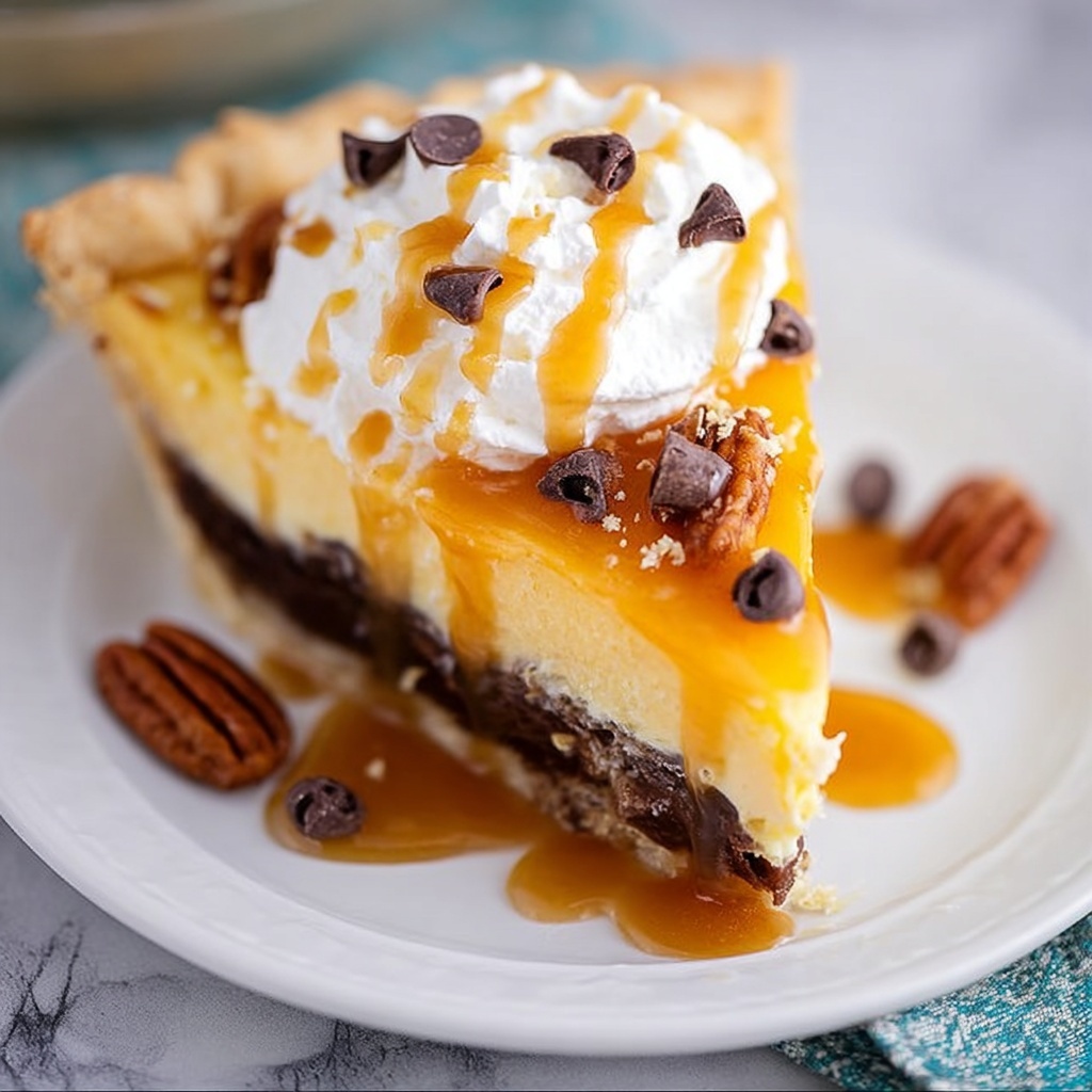 Turtle Cheesecake Pie Recipe - Recipe Image