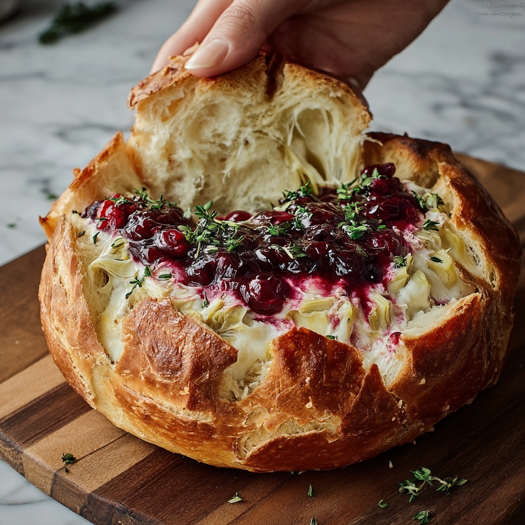 Baked Cranberry Brie Bread Bowl Recipe - Recipe Image