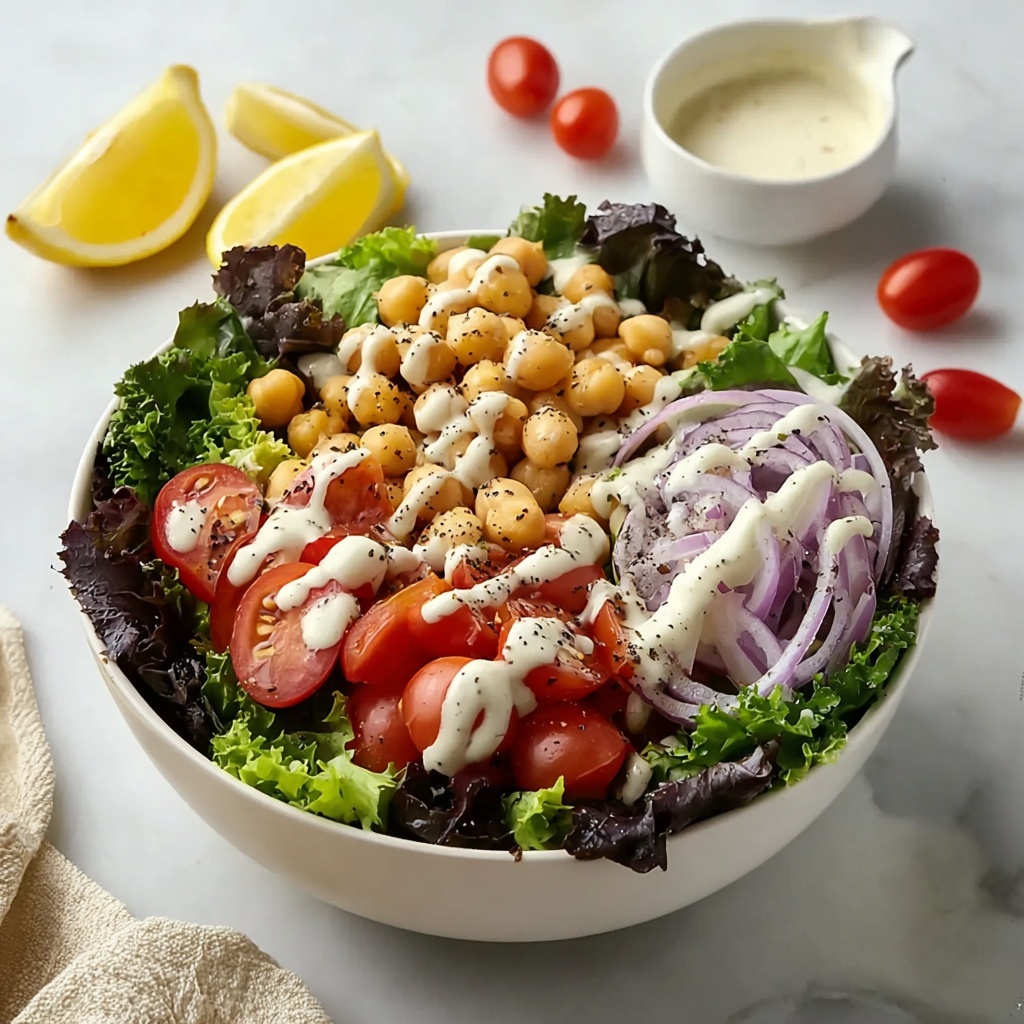 Green Salad with Lemon Tahini Dressing Recipe - Recipe Image