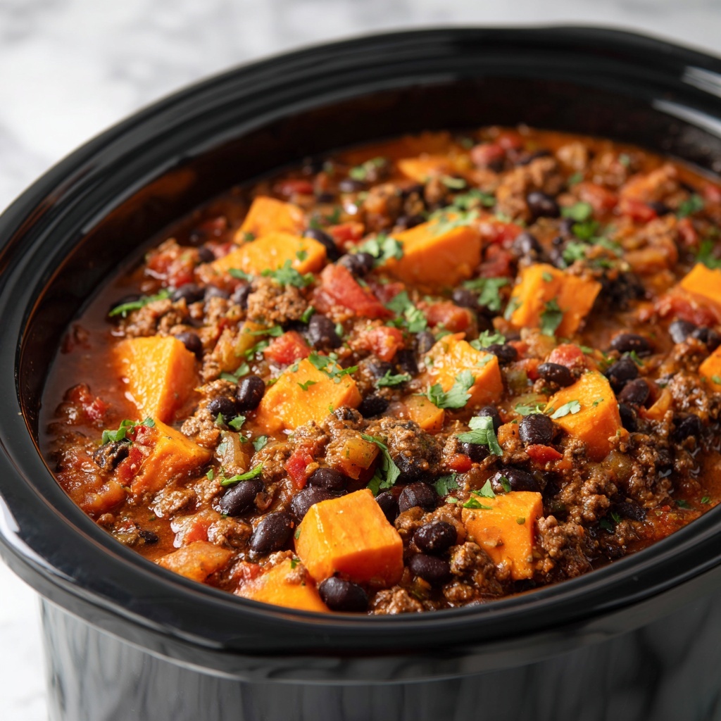 Slow Cooker Sweet Potato Black Bean Chili Recipe - Recipe Image