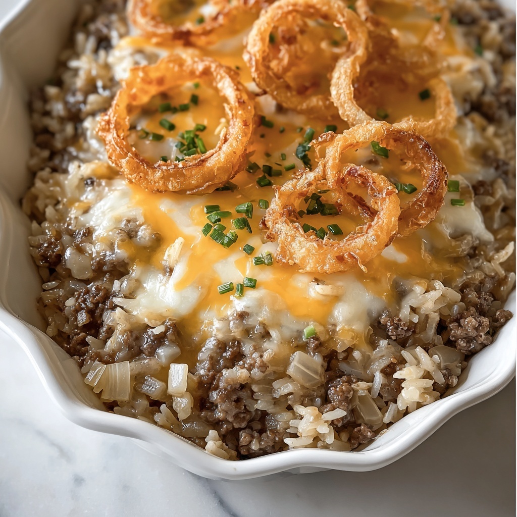 French Onion Ground Beef and Rice Casserole Recipe - Recipe Image