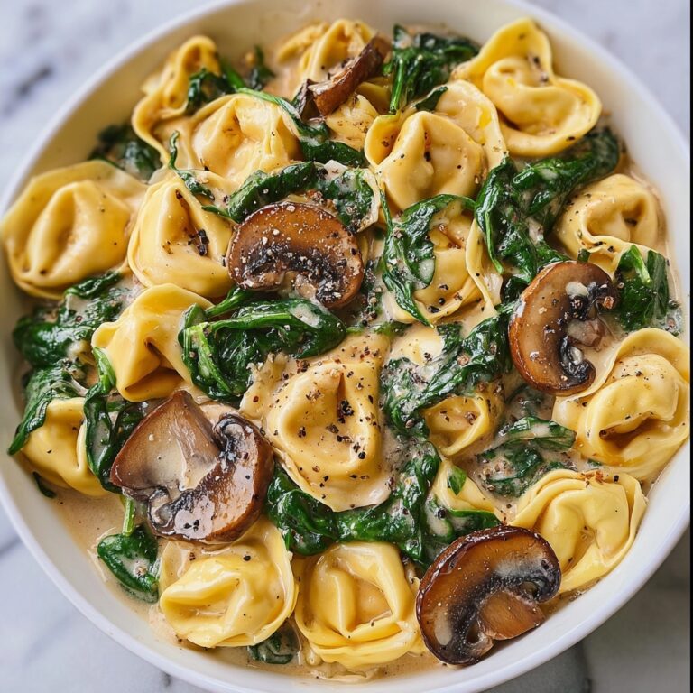 Creamy Spinach Mushroom Tortellini with Caramelized Onions Recipe