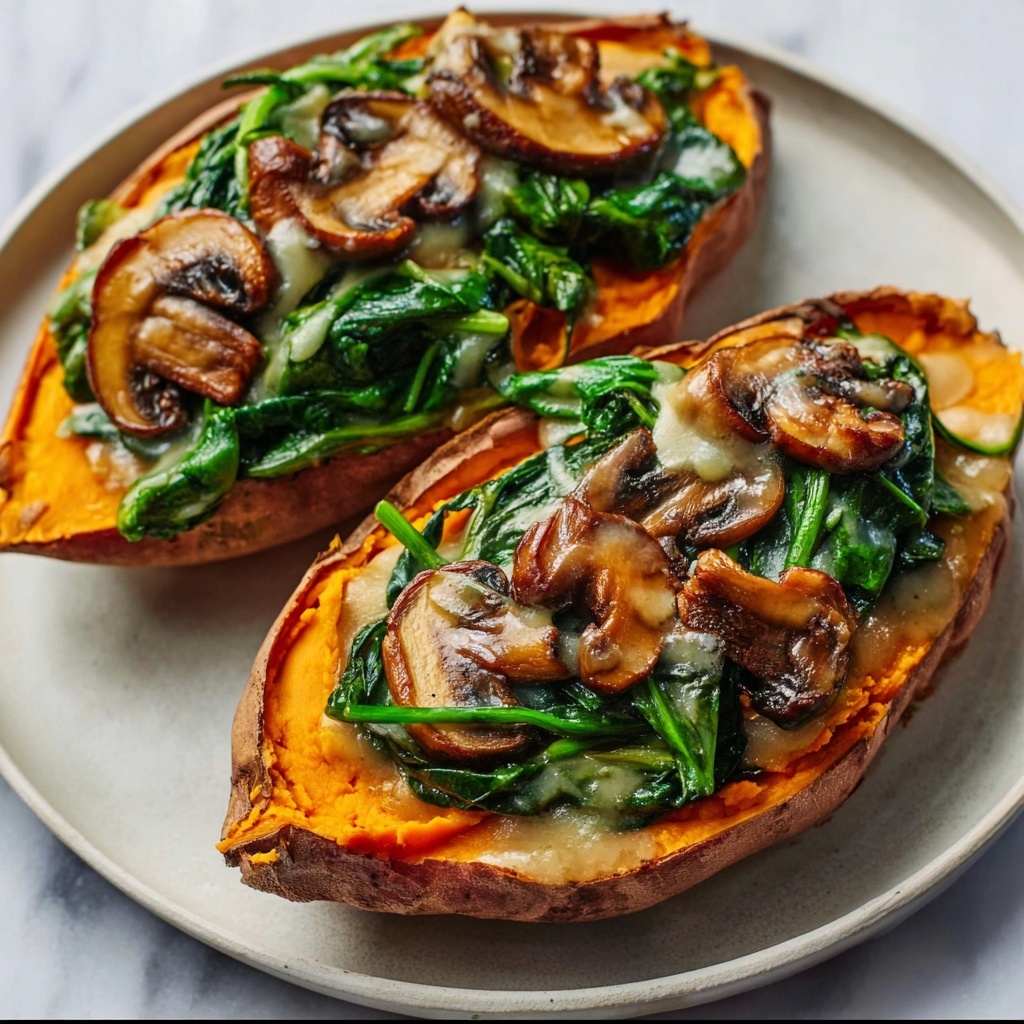 Creamy Mushroom and Spinach Stuffed Sweet Potatoes Recipe - Recipe Image
