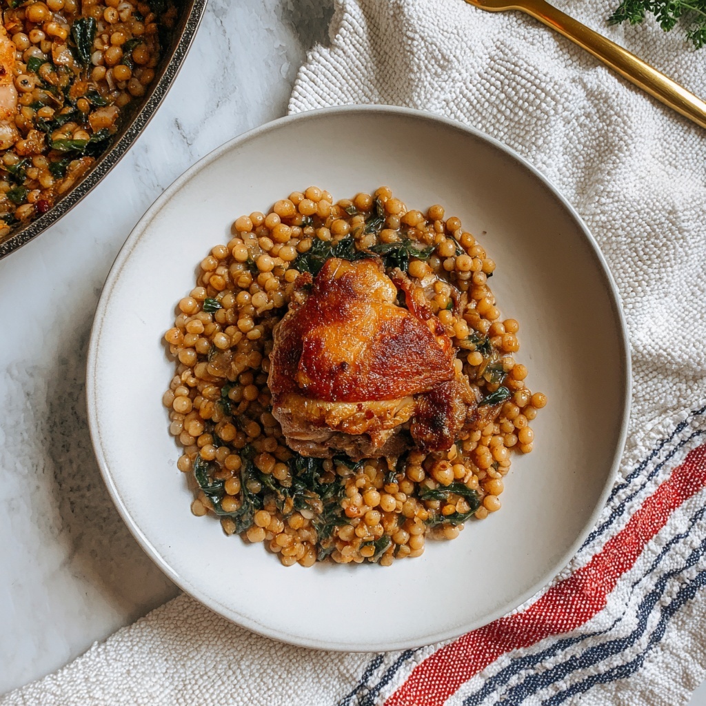 One Pan Creamy Boursin Chicken with Pearl Couscous and Kale Recipe - Recipe Image