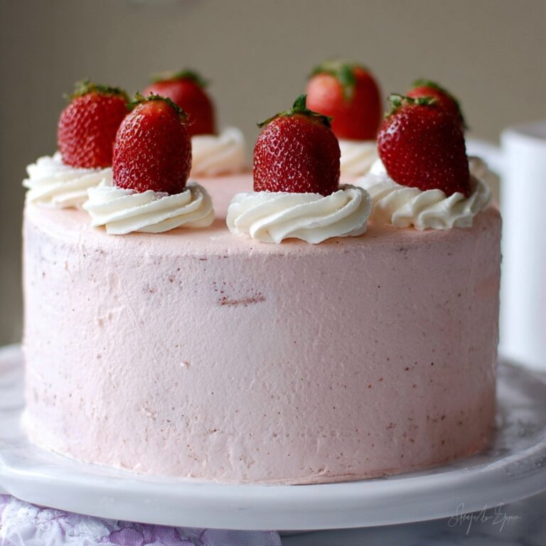 Strawberry Layer Cake with Strawberry Buttercream and Fresh Fruit Topping Recipe