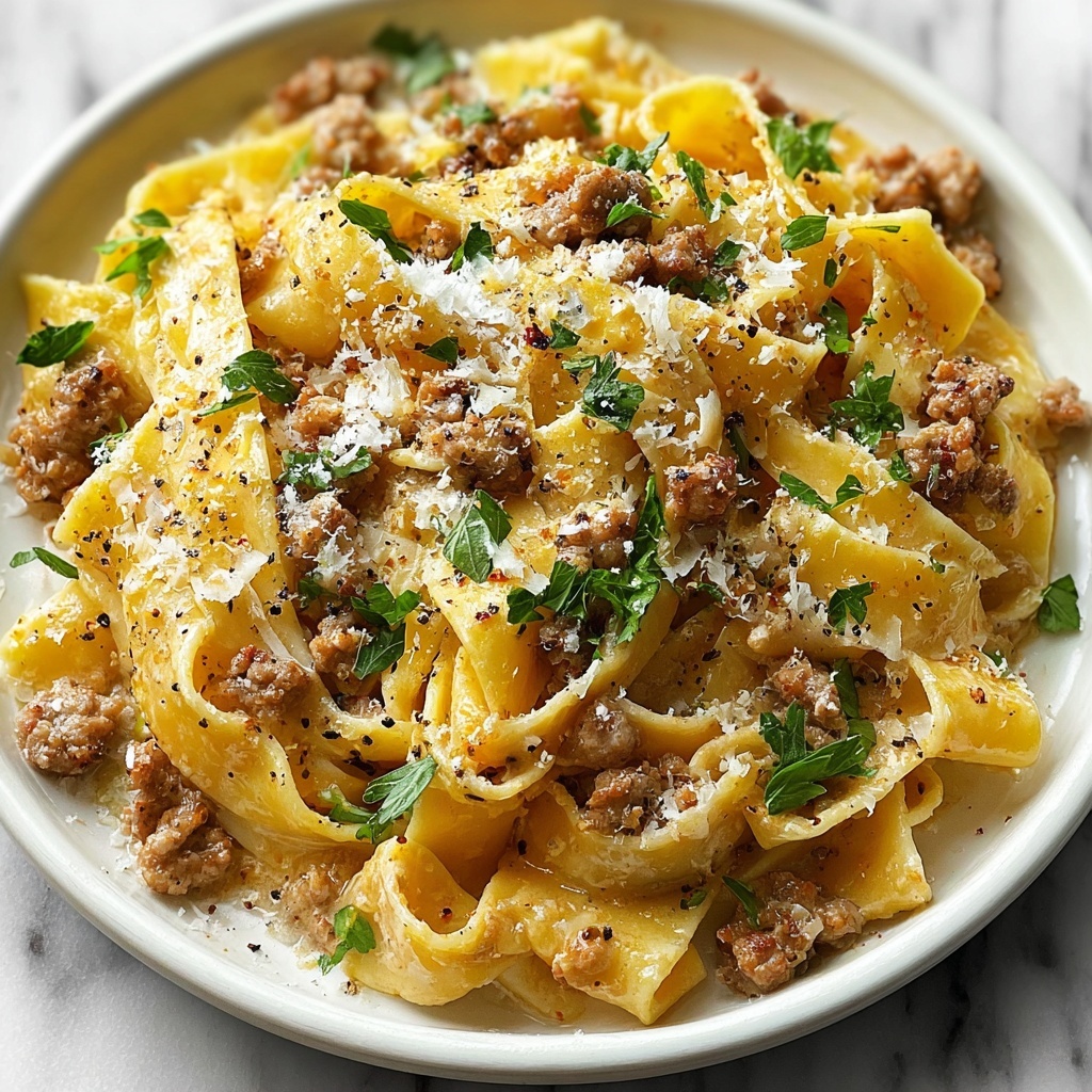 Creamy Italian Sausage Fettuccine Recipe - Recipe Image