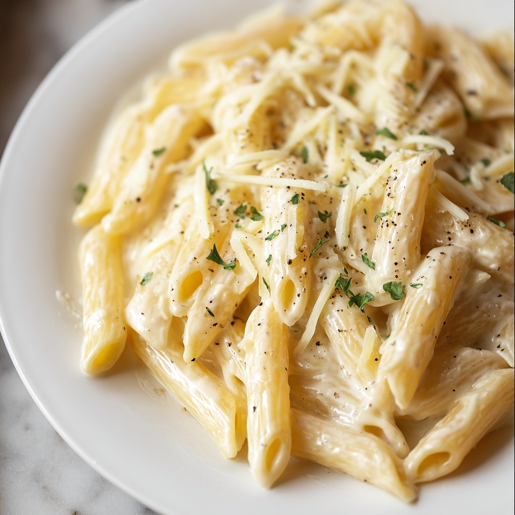 Creamy Garlic Penne Pasta Recipe - Recipe Image
