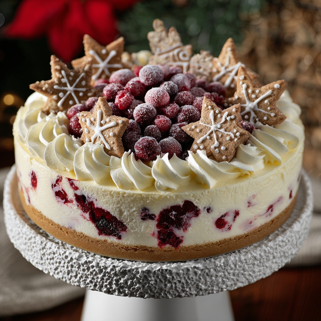 Christmas Cranberry White Chocolate Mousse Cheesecake Recipe - Recipe Image