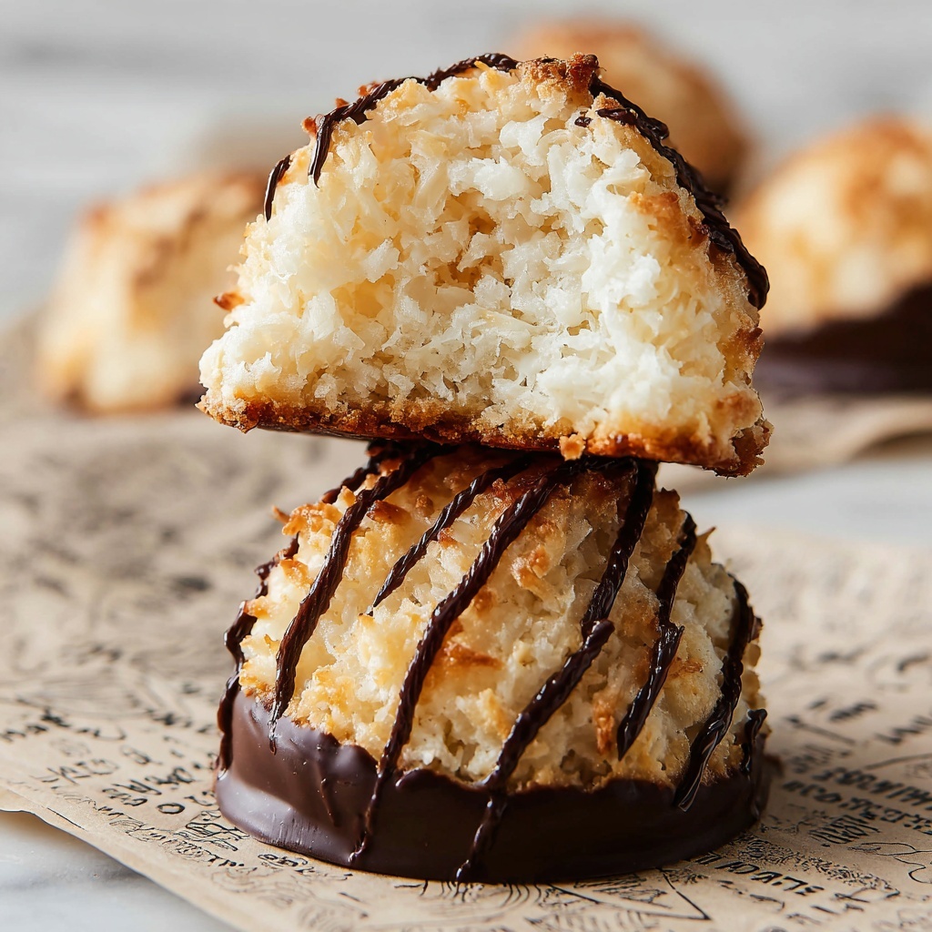 Vegan Coconut Macaroons with Chocolate Drizzle Recipe - Recipe Image