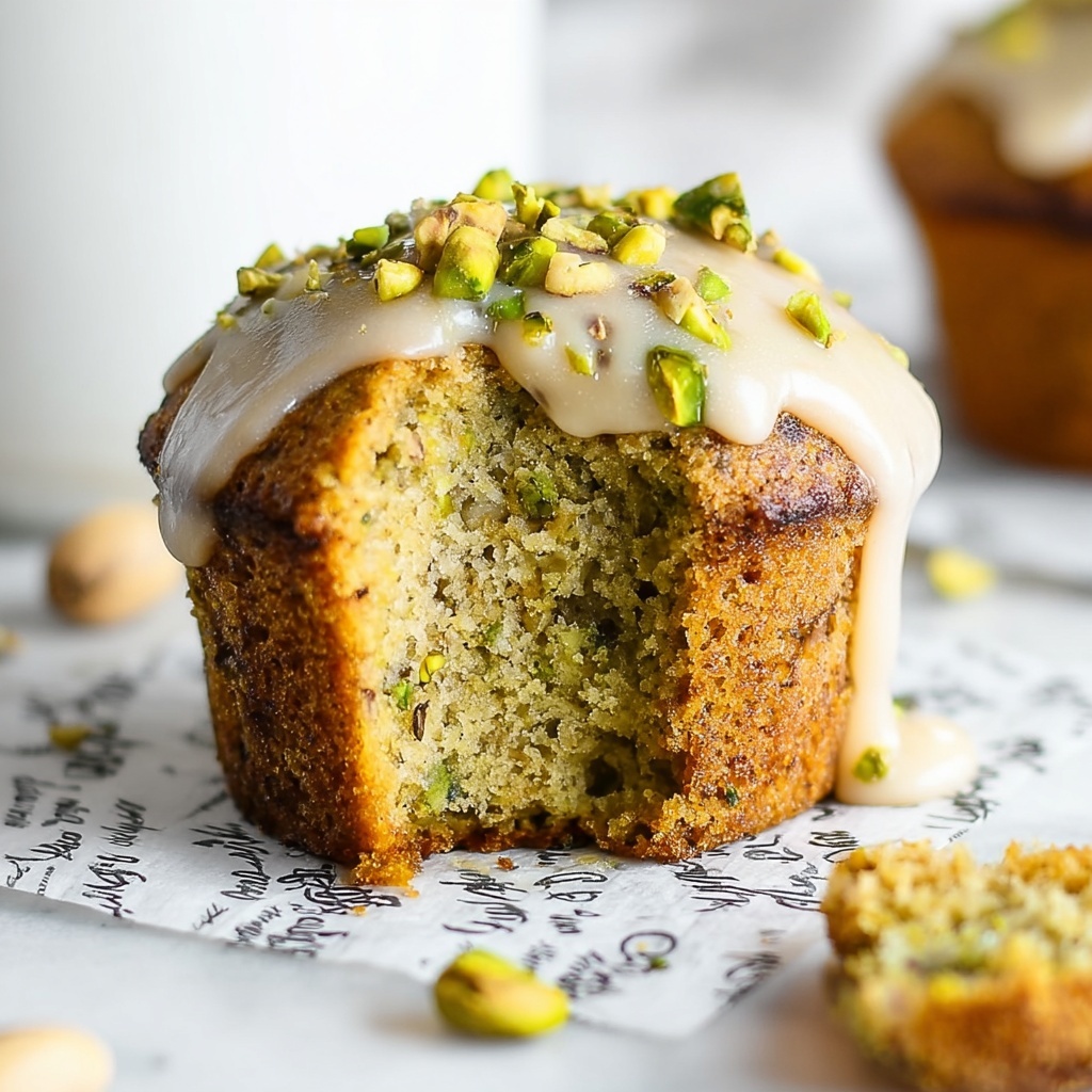 Vegan Pistachio Muffins with Pistachio Crumble and Vanilla Glaze Recipe - Recipe Image