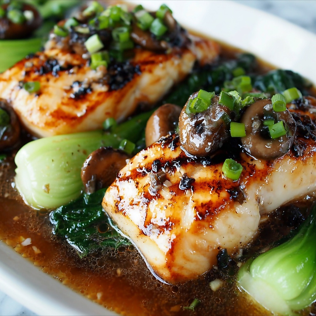 Miso Glazed Black Cod on Baby Bok Choy and Shiitake Mushrooms Recipe - Recipe Image