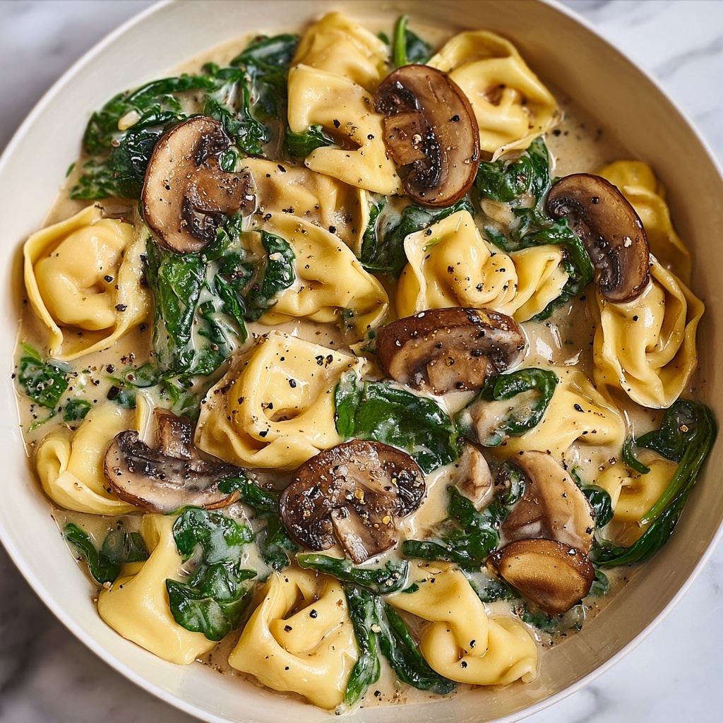 Creamy Spinach Mushroom Tortellini with Caramelized Onions Recipe - Recipe Image