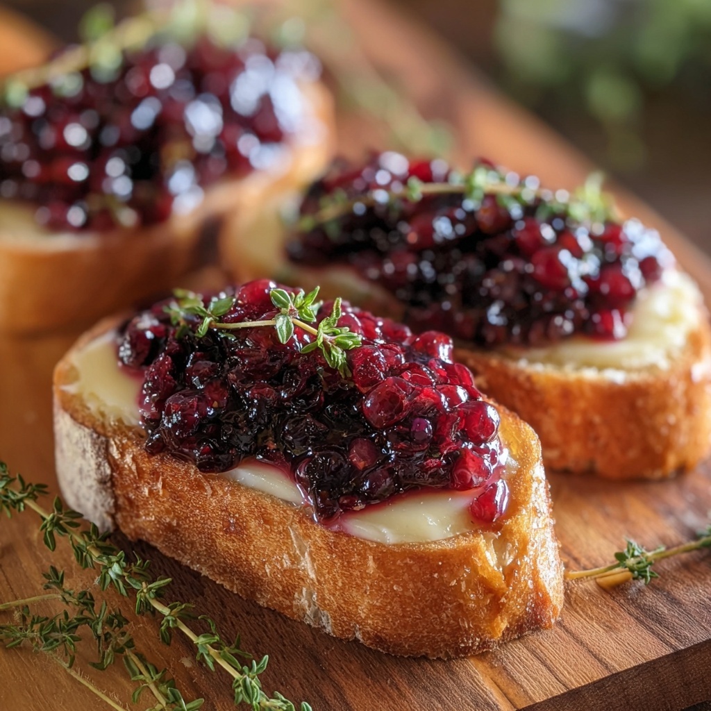 Crispy Crostini with Balsamic Roasted Cranberries and Creamy Brie Recipe - Recipe Image