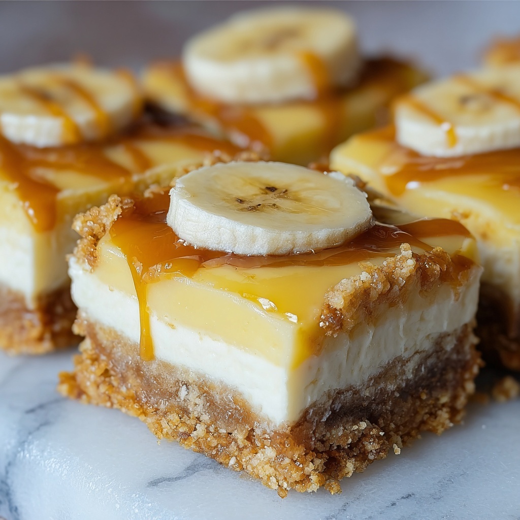 Banana Cream Cheese Bars with Caramel Drizzle Recipe - Recipe Image