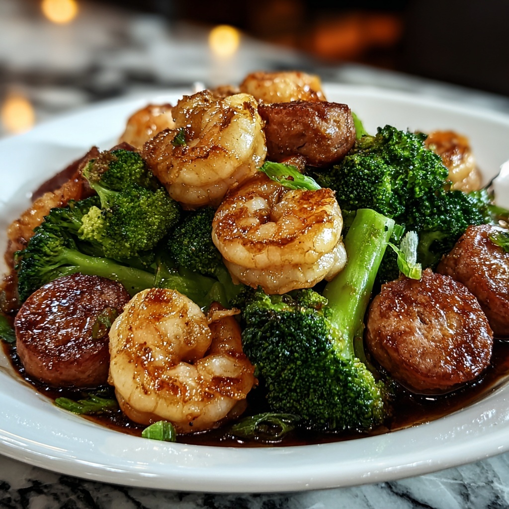 Quick Honey Garlic Shrimp, Sausage & Broccoli Meal Recipe - Recipe Image