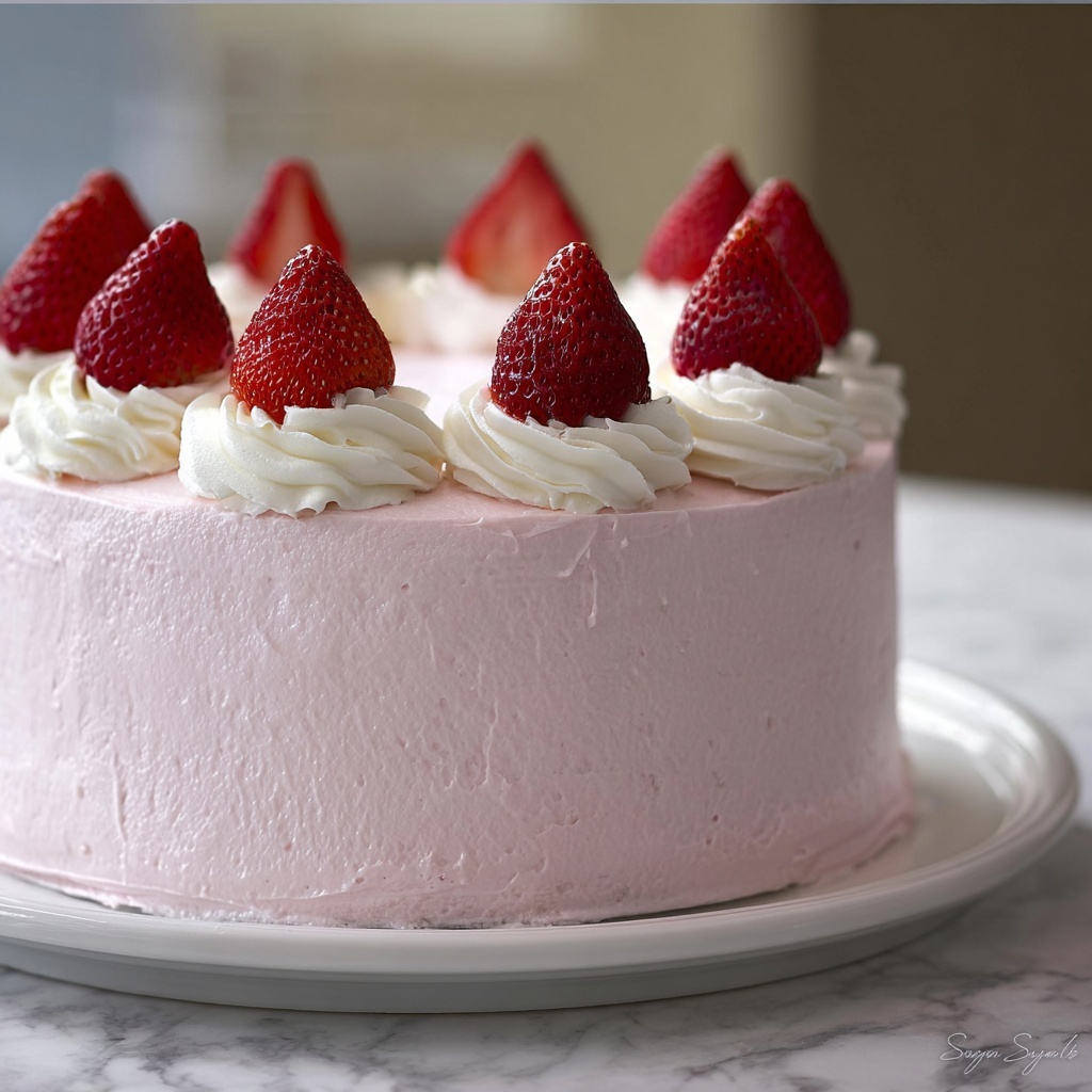 Strawberry Layer Cake with Strawberry Buttercream and Fresh Fruit Topping Recipe - Recipe Image