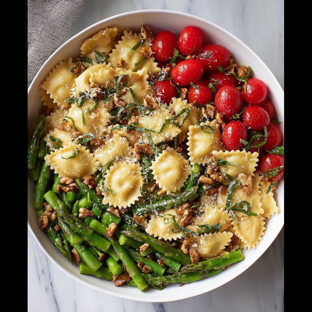 Ravioli with Tomatoes, Asparagus, Garlic, and Herbs Recipe - Recipe Image
