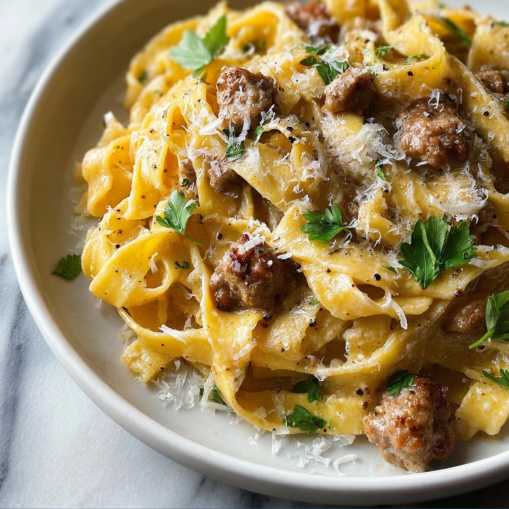 Creamy Italian Sausage Fettuccine Recipe - Recipe Image