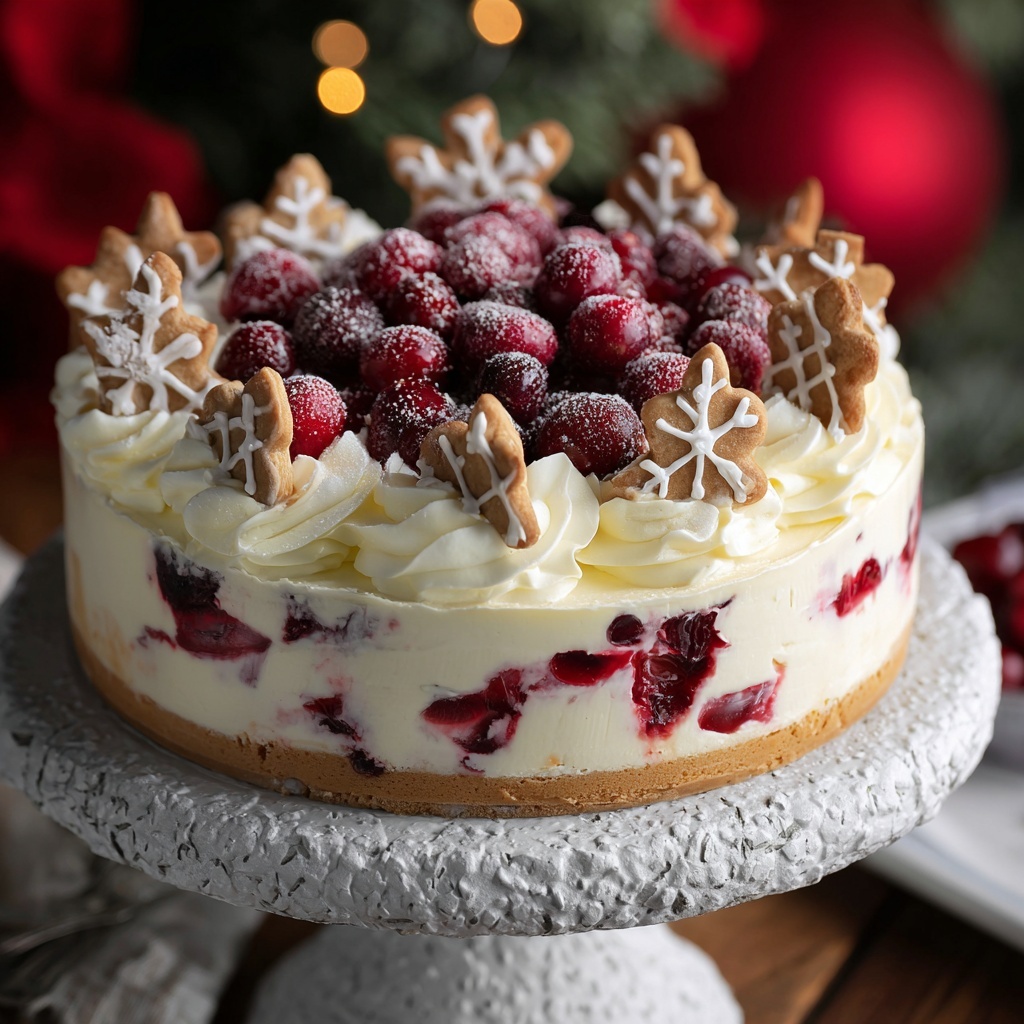 Christmas Cranberry White Chocolate Mousse Cheesecake Recipe - Recipe Image