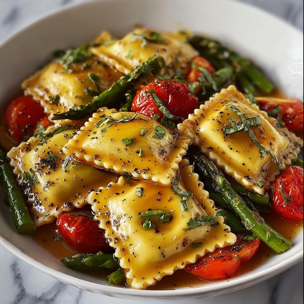 Ravioli with Tomatoes, Asparagus, Garlic, and Herbs Recipe - Recipe Image