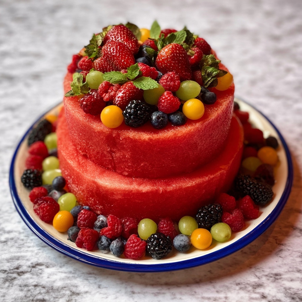Fresh Fruit Watermelon Cake Recipe - Recipe Image