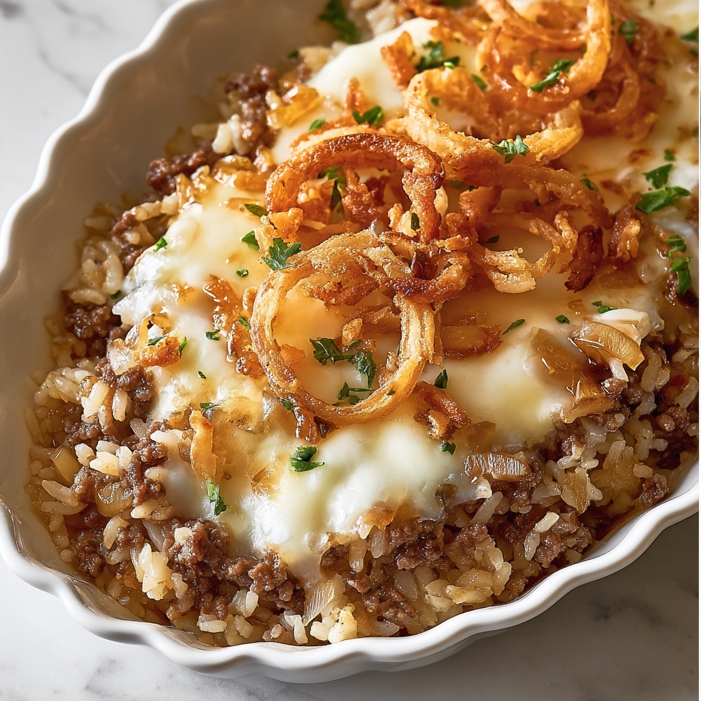 French Onion Ground Beef and Rice Casserole Recipe - Recipe Image