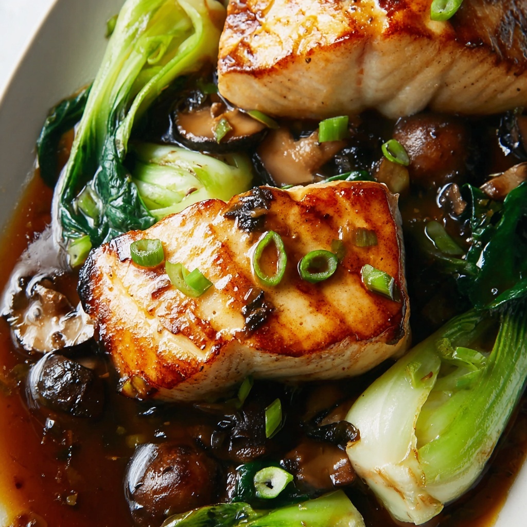 Miso Glazed Black Cod on Baby Bok Choy and Shiitake Mushrooms Recipe - Recipe Image