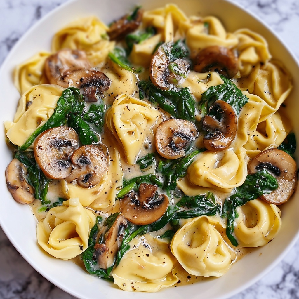 Creamy Spinach Mushroom Tortellini with Caramelized Onions Recipe - Recipe Image