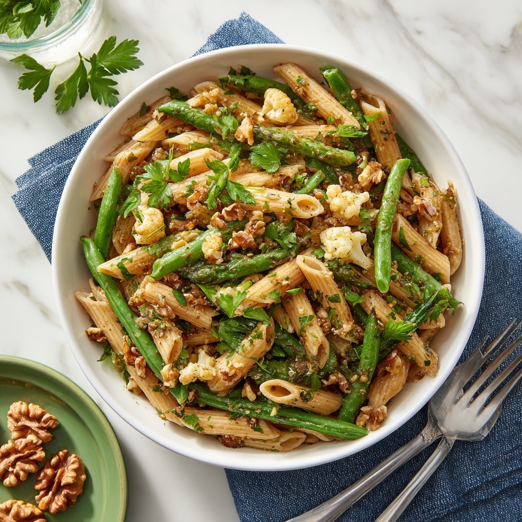 Chicken Vegetable Penne with Parsley Walnut Pesto Recipe - Recipe Image