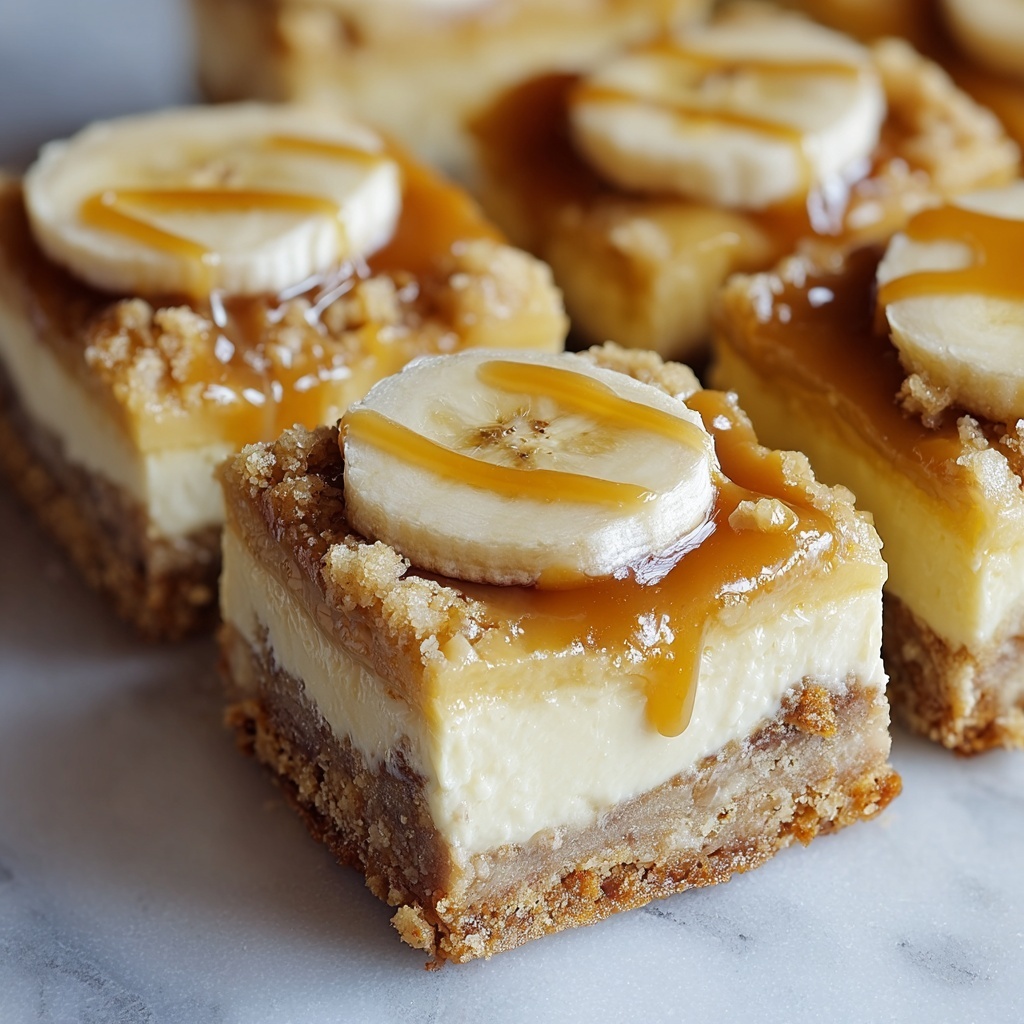 Banana Cream Cheese Bars with Caramel Drizzle Recipe - Recipe Image