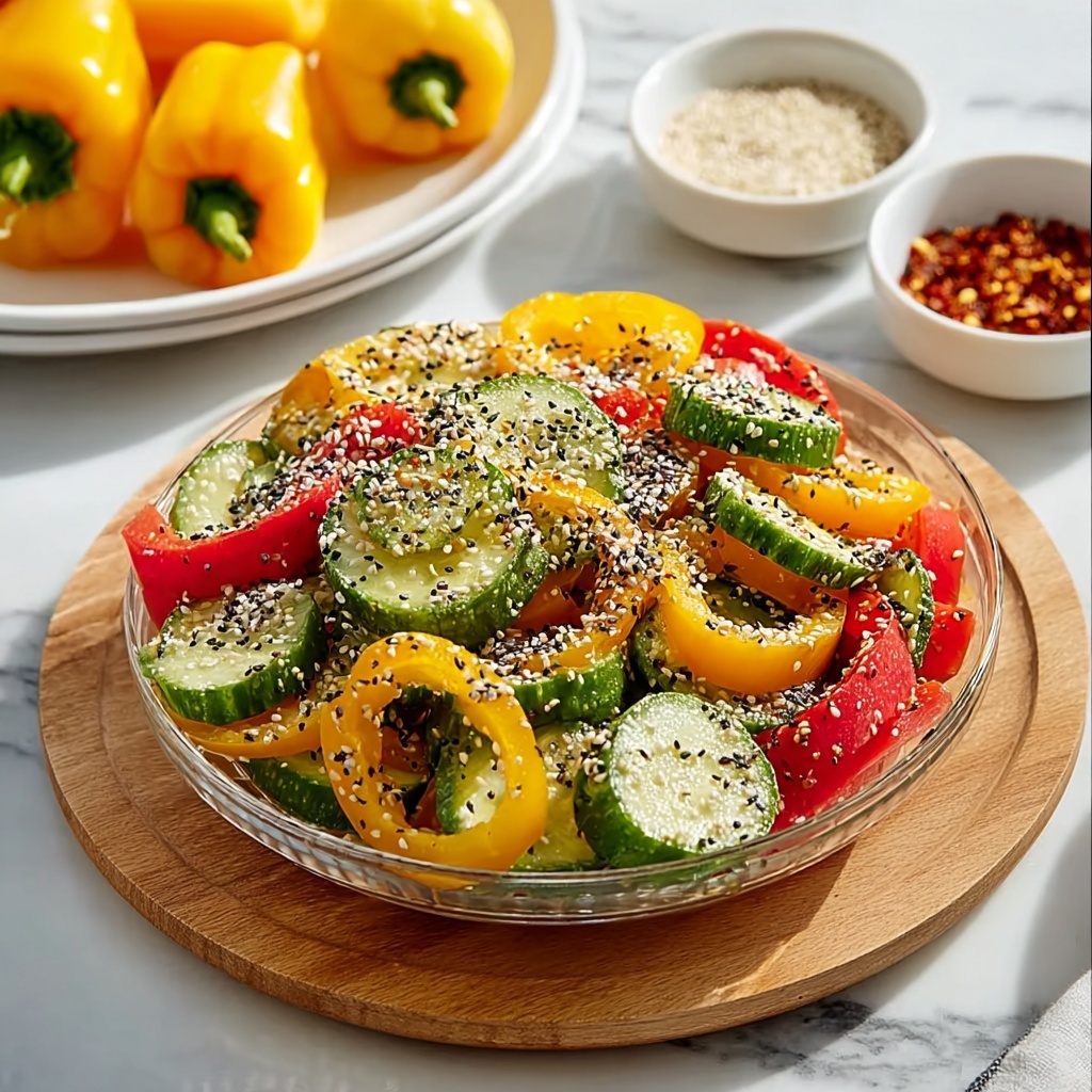 Cucumber and Sweet Pepper Salad with Sesame Ginger Dressing Recipe - Recipe Image