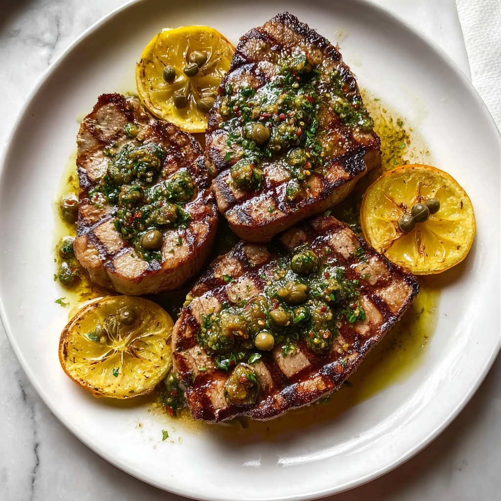 Seared Tuna Steaks with Lemon, Caper, and Parsley Butter Recipe - Recipe Image
