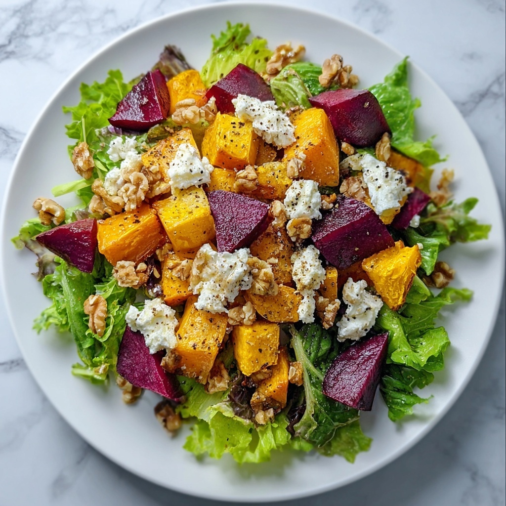 Creamy Roasted Beet Salad with Sweet Potato, Feta, and Walnuts Recipe - Recipe Image