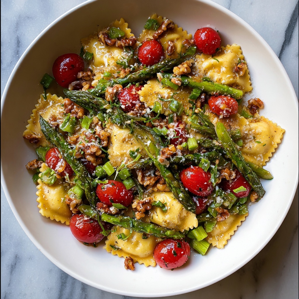 Ravioli with Tomatoes, Asparagus, Garlic, and Herbs Recipe - Recipe Image