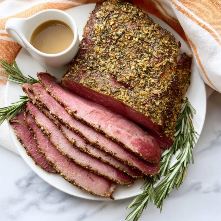 Herb Crusted Sirloin Tip Roast with Fennel Brown Gravy Recipe