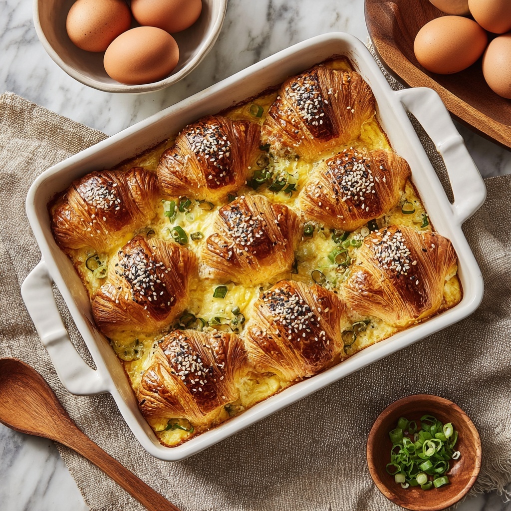 Croissant Breakfast Casserole with Sausage, Cream Cheese, and Green Onions Recipe - Recipe Image