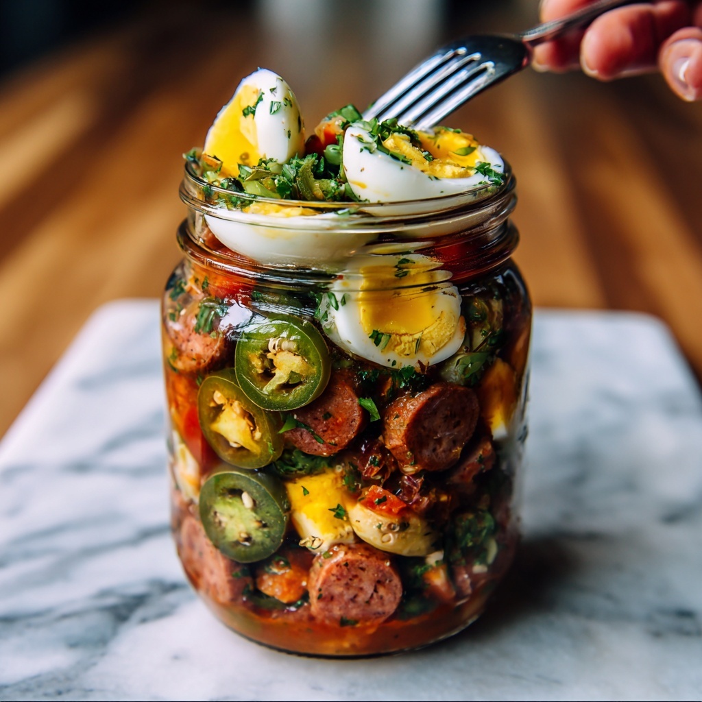 Pickled Eggs, Sausages, JalapeƱos, and Carrots Recipe - Recipe Image