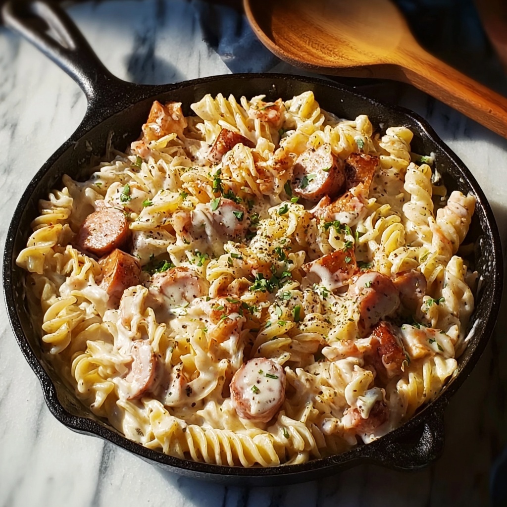 Creamy Pepper Jack Chicken and Sausage Pasta Recipe - Recipe Image