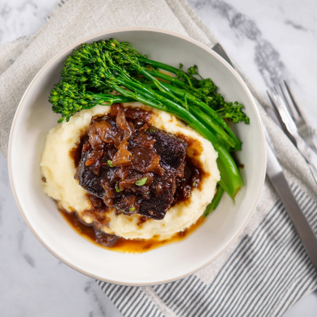 Red Wine Braised Short Ribs With Mashed Potatoes and Broccolini Recipe - Recipe Image