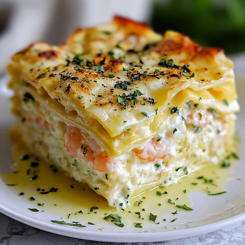 Garlic Butter Shrimp Scampi Lasagna Recipe - Recipe Image