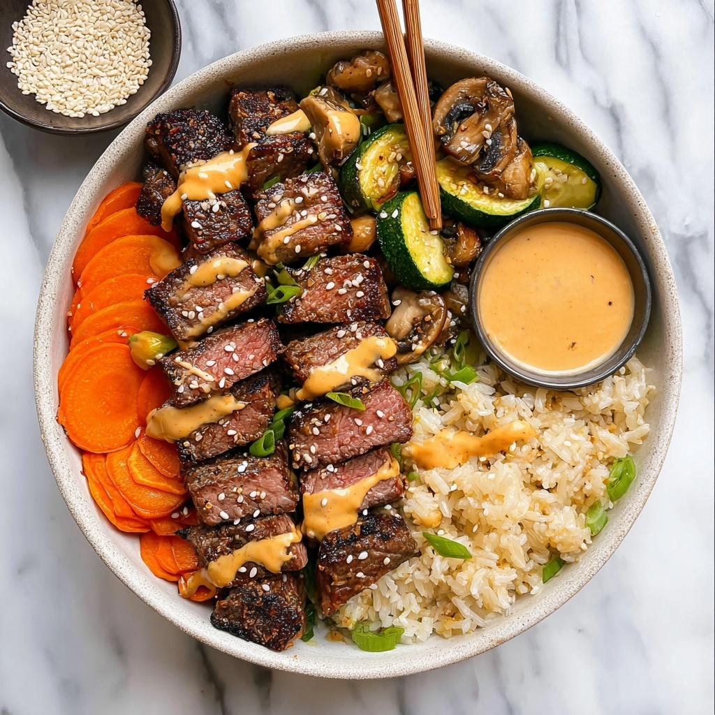 Hibachi Steak Bowls with Sautéed Vegetables, Fried Rice, and Yum Yum Sauce Recipe - Recipe Image