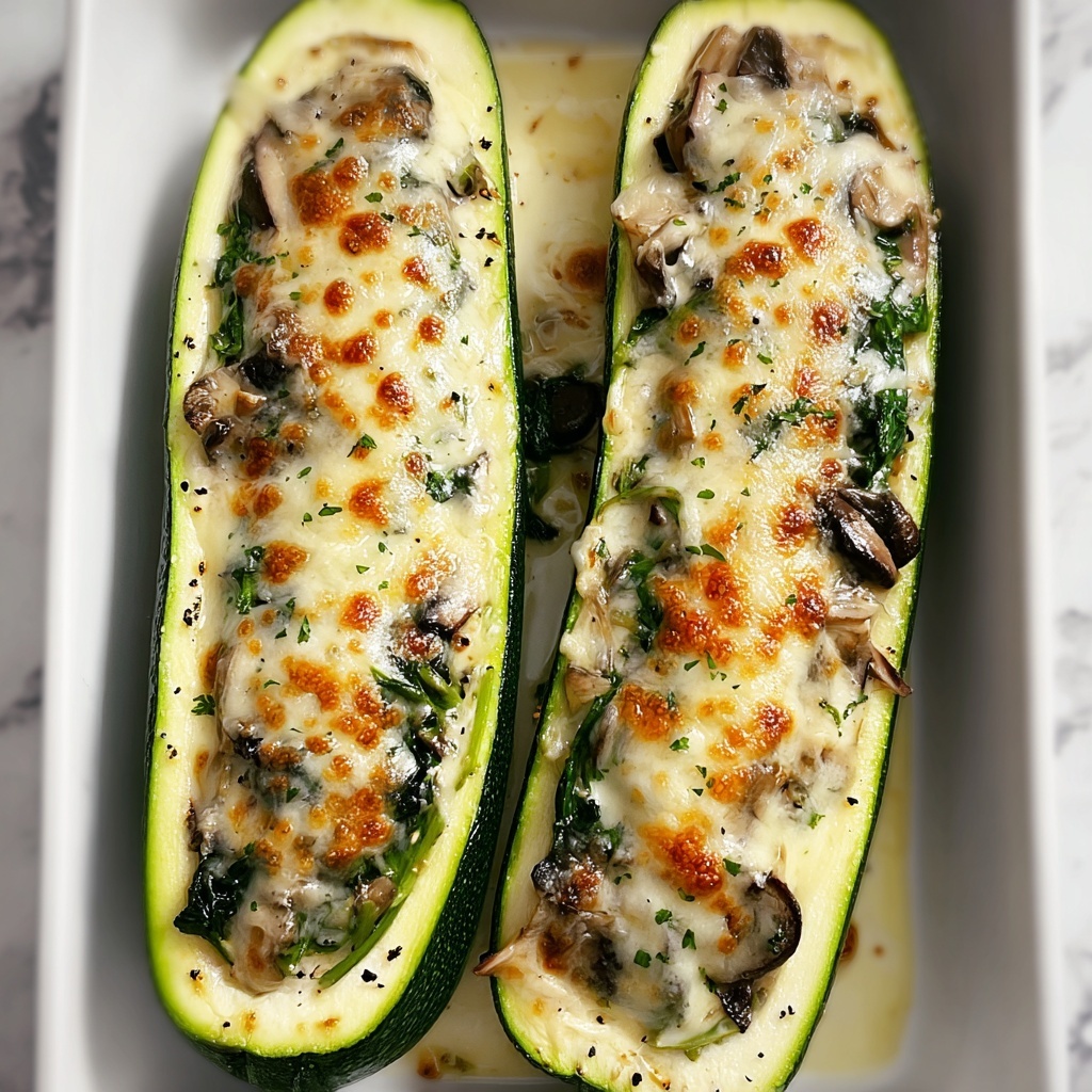Spinach, Mushroom, and Ricotta Stuffed Zucchini Recipe - Recipe Image