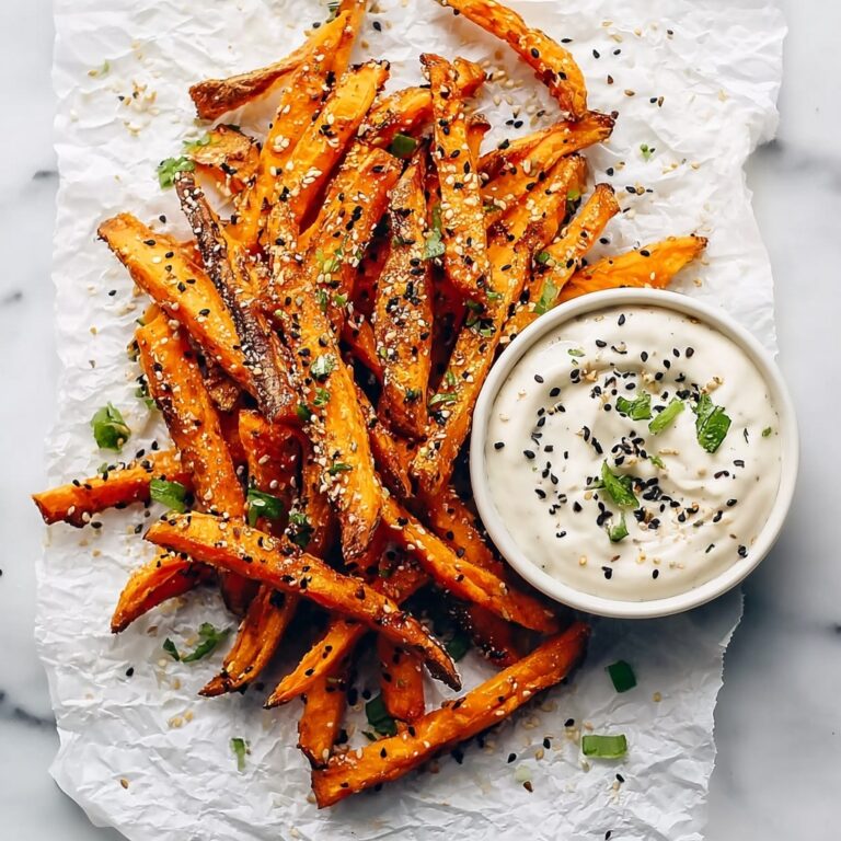 Crispy Baked Sweet Potato Fries with Roasted Garlic Tahini Yogurt Dip Recipe